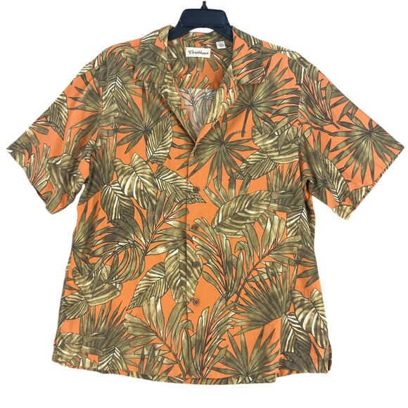 Caribbean Shirt Mens L Silk Cotton Hawaiian Button Up Beach Tropical Vacation - Picture 1 of 11